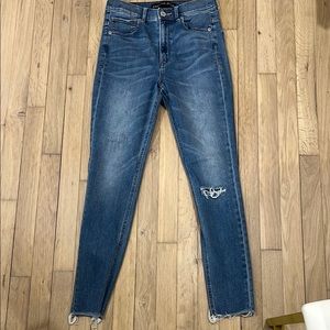 Express Super High Rise Distressed Ankle Skinny Jeans